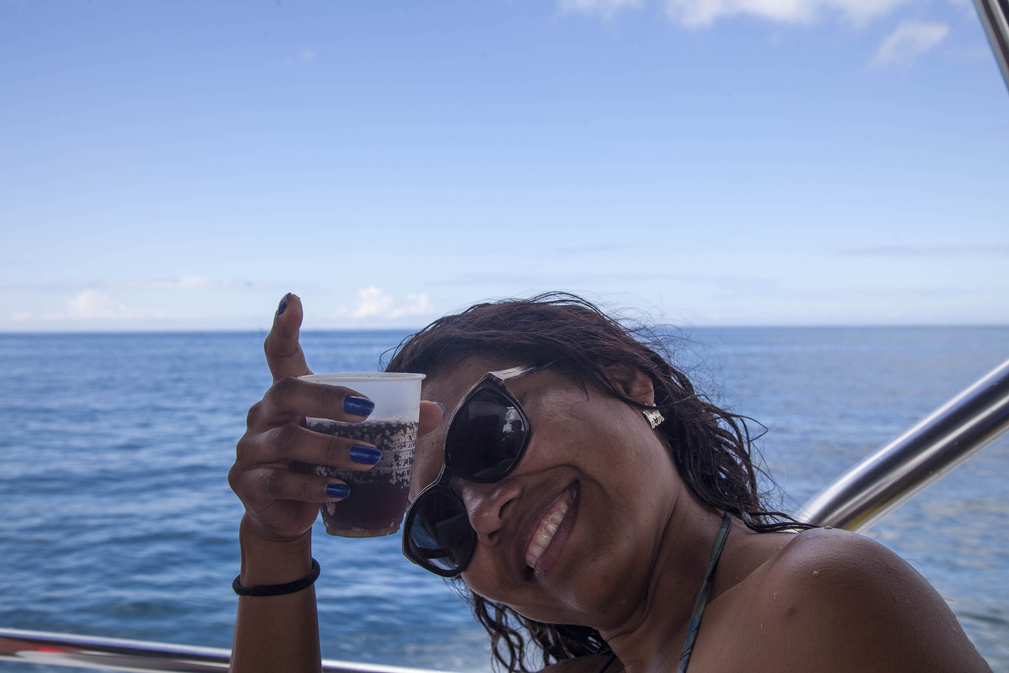 Sofia on catamaran to Isla Saona, visiting the Dominican Republic